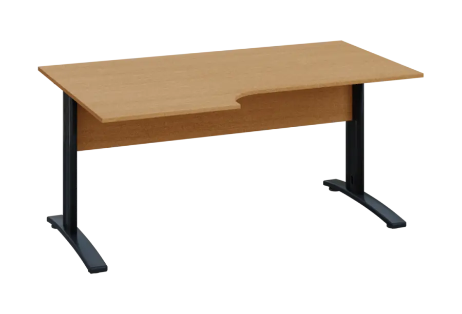 ERK 28 - 166 stůl kancelářský, rohový, levý, kovová podnož černá, deska 25 mm, široký 1600 mm, buk Royal